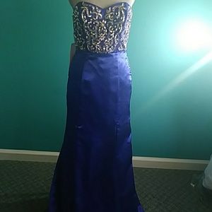 Electric cobalt blue strapless formal dress